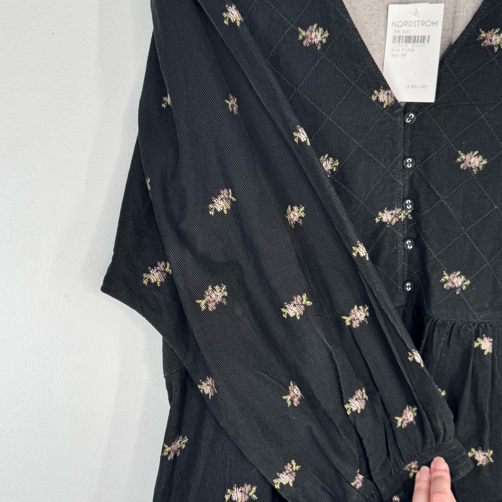 NWT Madewell Black Corduroy Mini Long Sleeve V-Neck Dress w/ Pockets Women’s XL - Picture 12 of 13